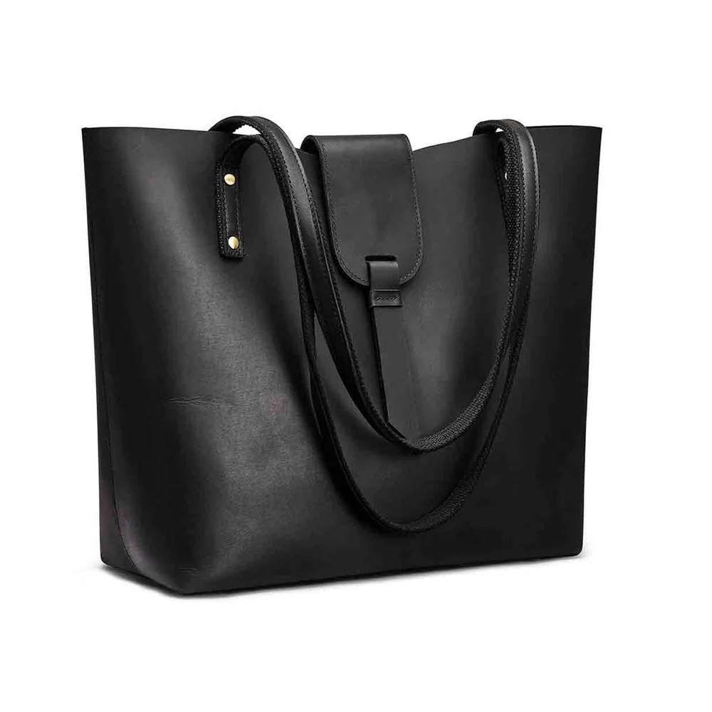 S-ZONE GENUINE LEATHER TOTE in Black